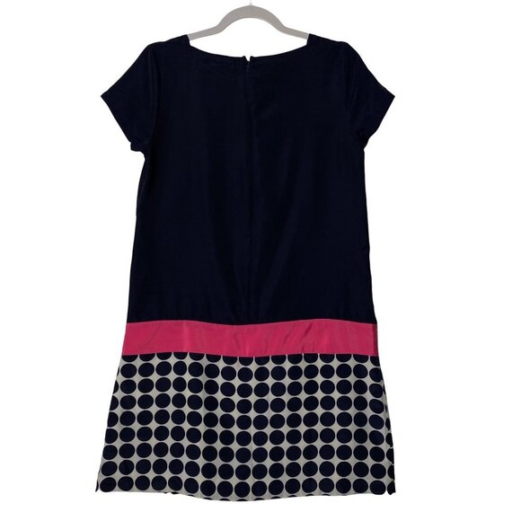 Gap Women Navy Pink Layered Color Block Polka Dots Print Shift Dress Size 4 - Picture 9 of 9